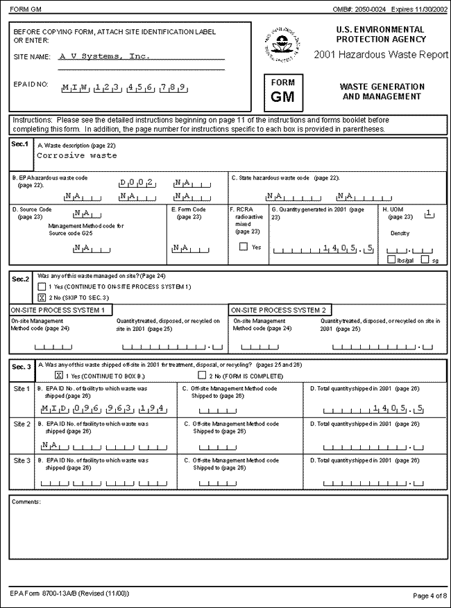 Waste software screenshot: Form GM