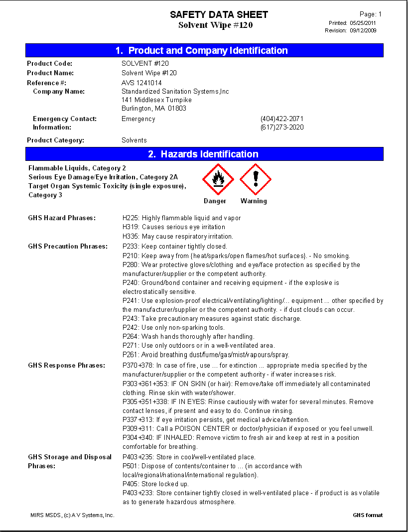 SDS module: Printed GHS SDS