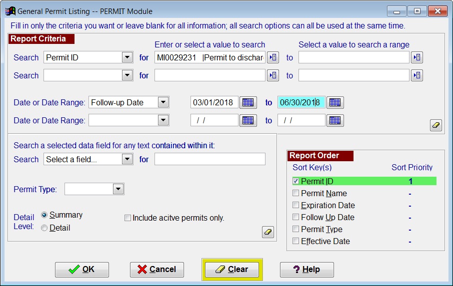 PERMIT software screenshot