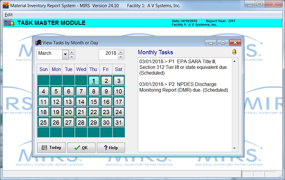 TASK MASTER software screenshot