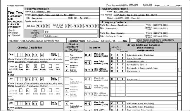 SARA Software screenshot: Tier II Report